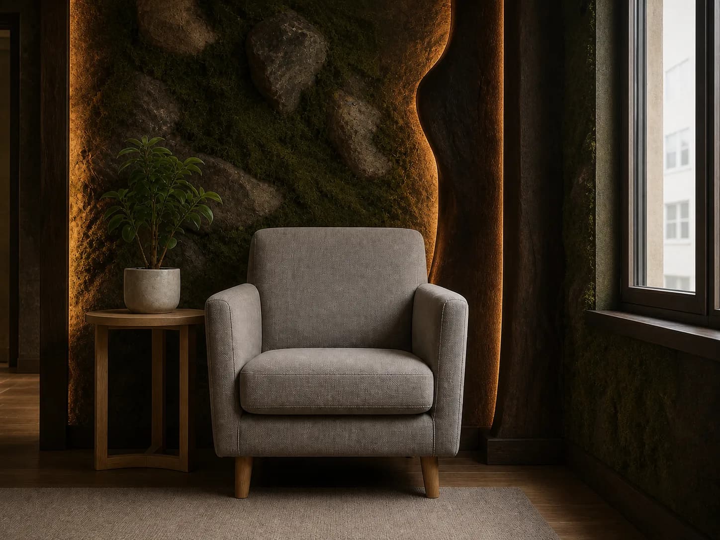 An armchair placed into a styled commercial interior with AIX0