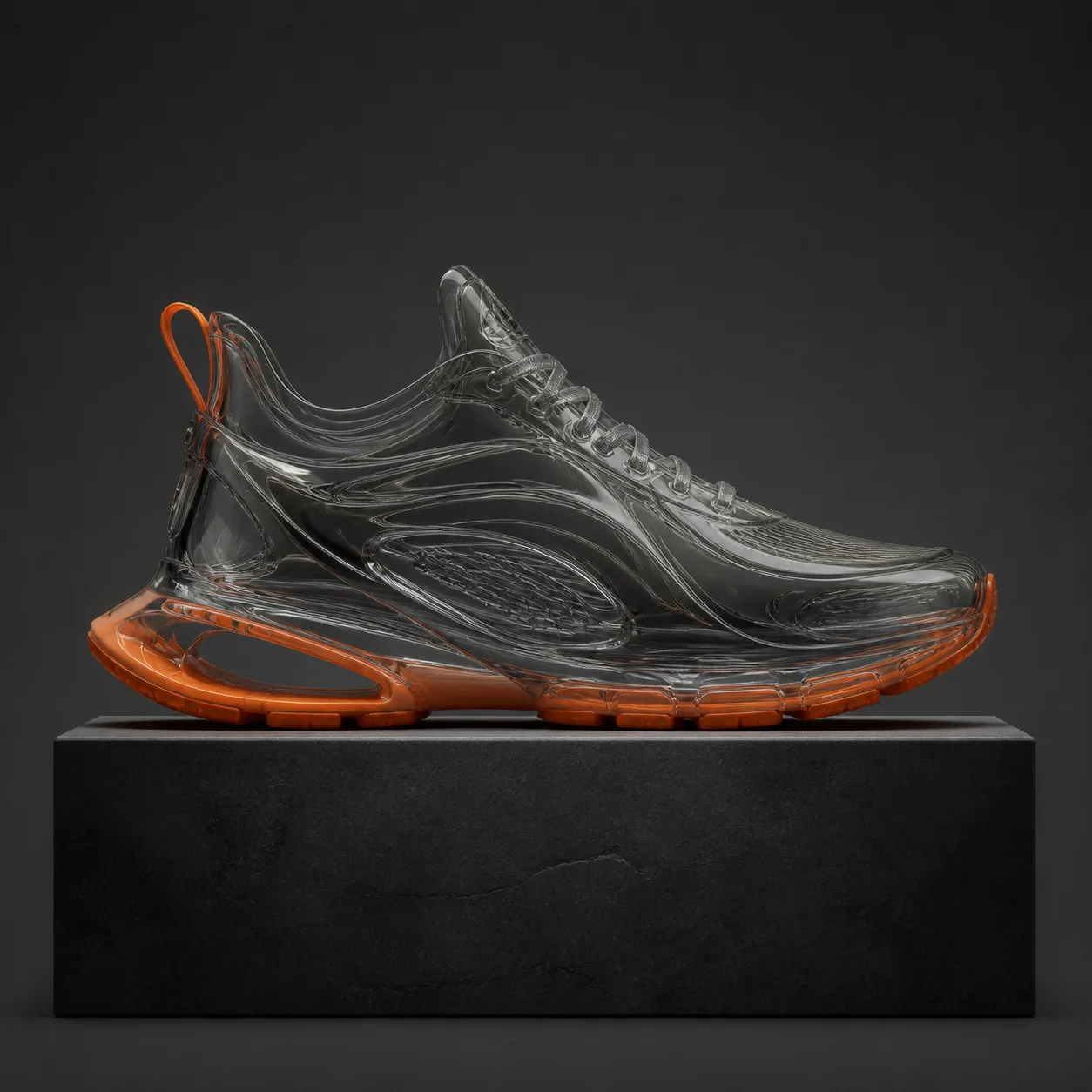 A translucent concept running shoe with amber details