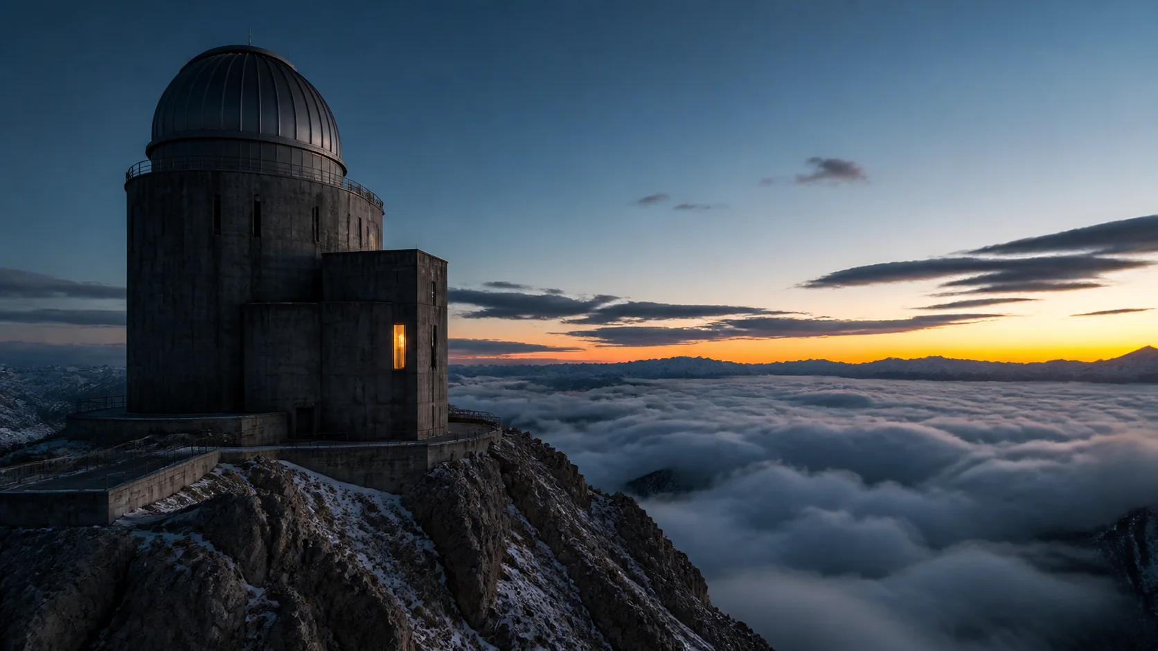 A mountain observatory above a sea of clouds