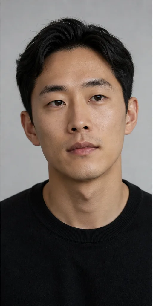 Face identity reference: an adult East Asian man with straight brows and an oval face