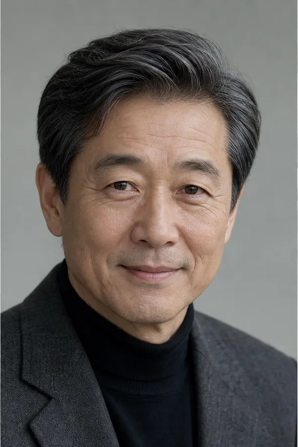Face identity reference: an older East Asian man with kind eyes and refined facial lines