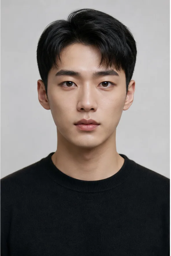 Face identity reference: an adult East Asian man with straight brows and an oval face