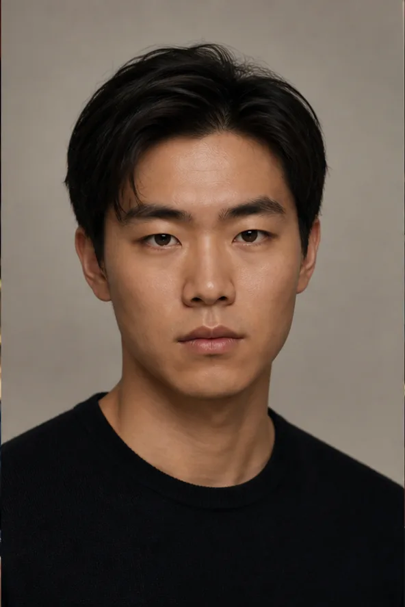 Face identity reference: an adult East Asian man with straight brows and an oval face