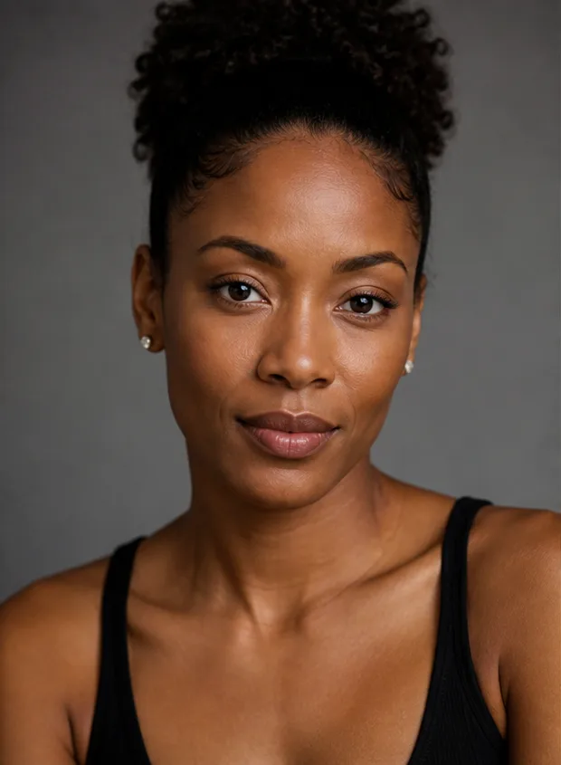 Face identity reference: an adult Black woman with high cheekbones and a calm expression