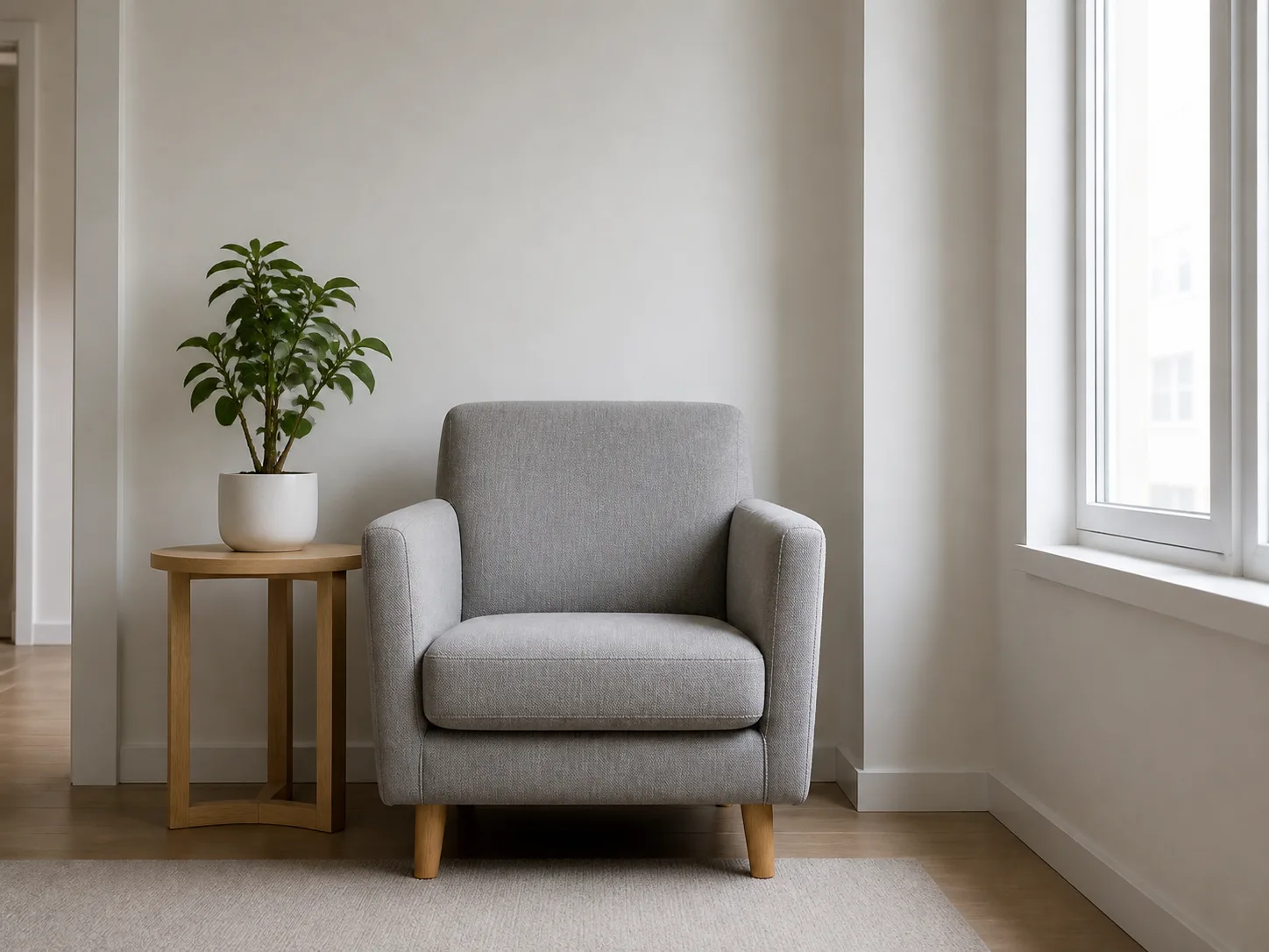 Plain modern apartment reading nook before editing
