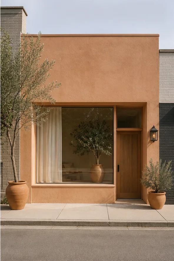 plain neighborhood storefront with a large display window after the reference-guided edit