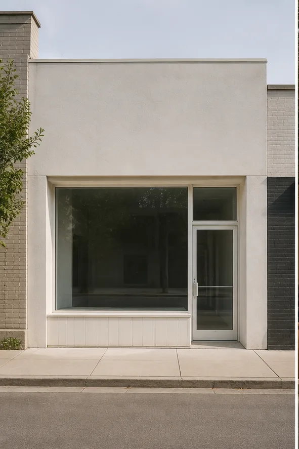 Unedited plain neighborhood storefront with a large display window