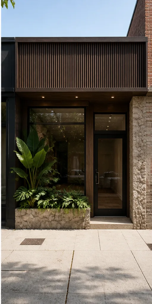 plain neighborhood storefront with a large display window after the reference-guided edit