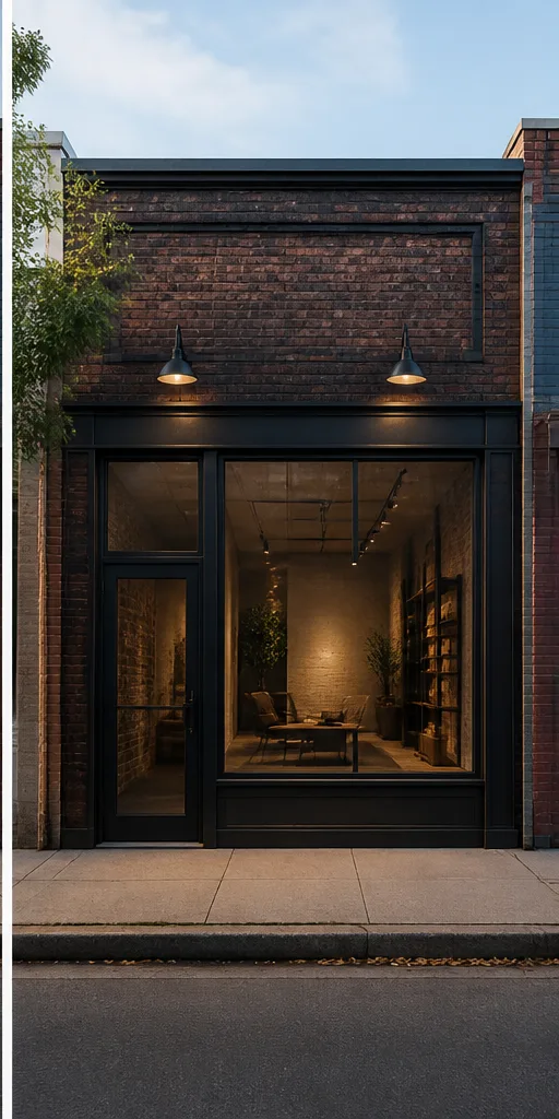 plain neighborhood storefront with a large display window after the reference-guided edit