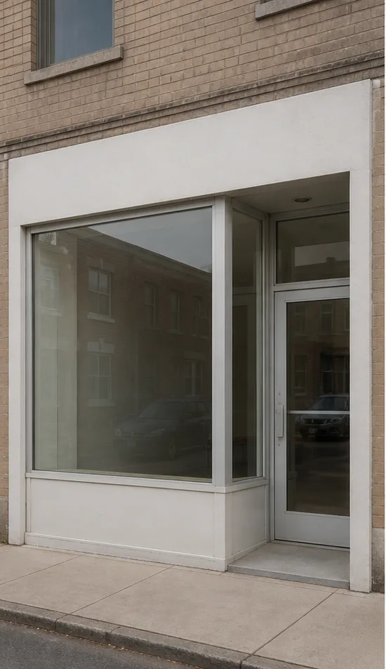 Unedited plain neighborhood storefront with a large display window