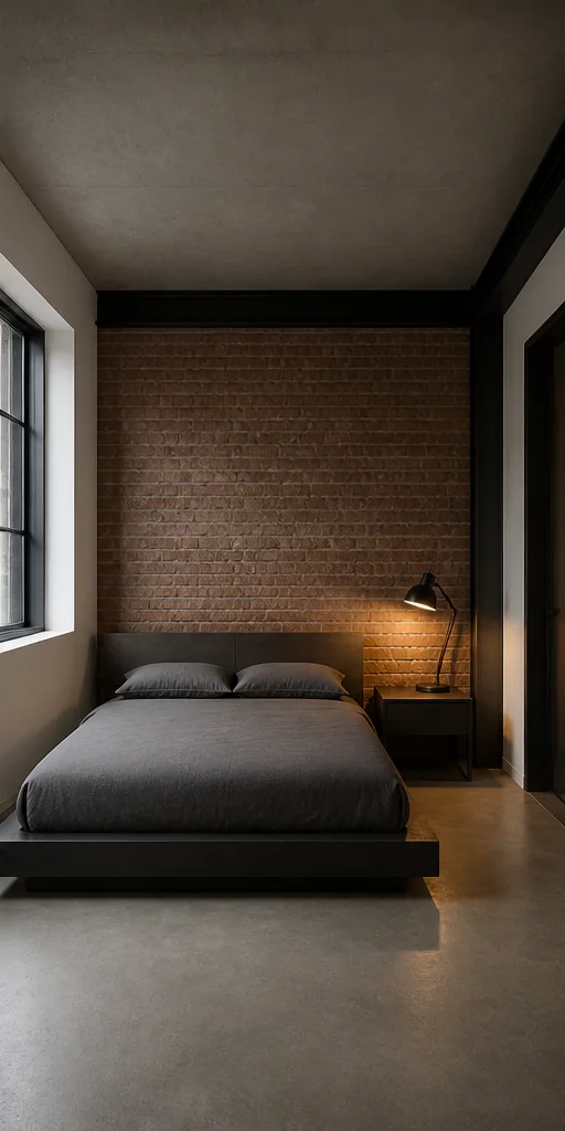 neutral bedroom with a platform bed and simple bedside table after the reference-guided edit