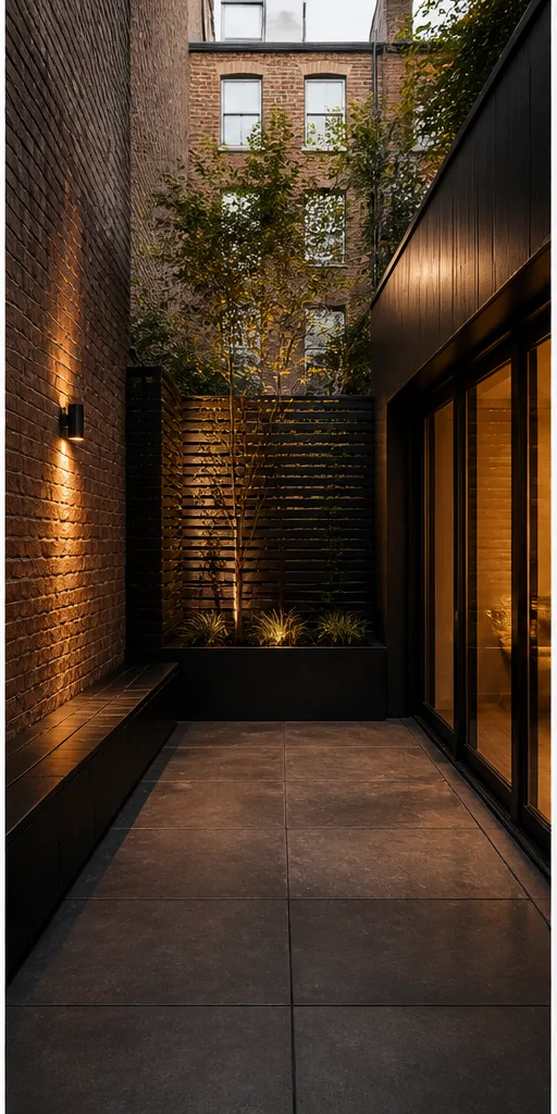 Reference for refined industrial design with blackened steel, reclaimed brick, and warm task light
